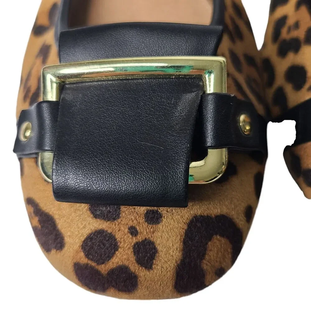 Christian Siriano‎ Payless Cheetah Print Flats Women's SZ 7 Gold Buckle Padded